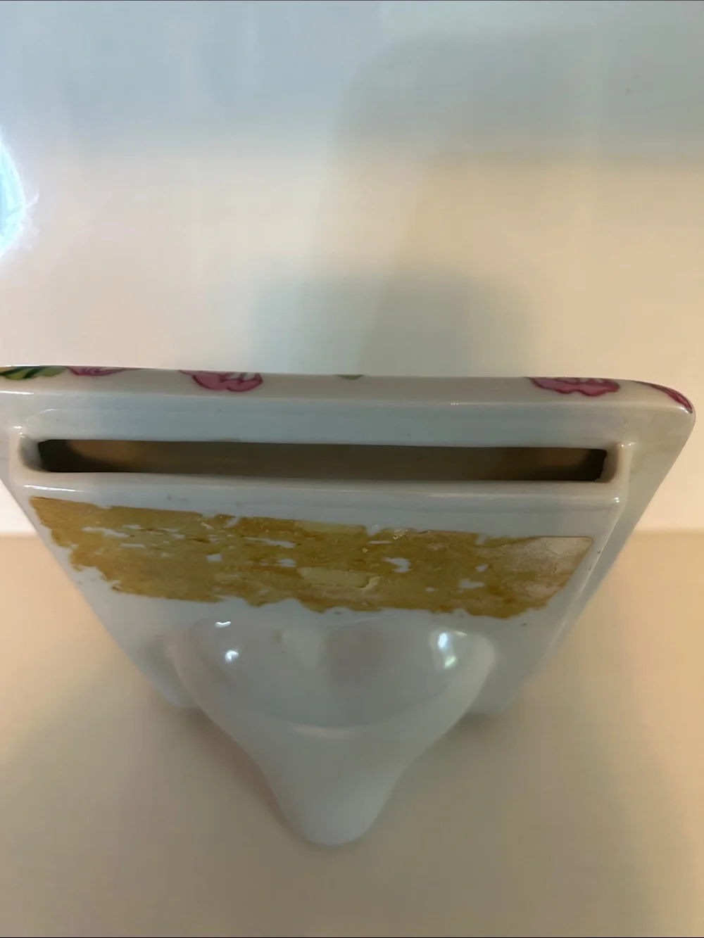 Vintage Chinoiserie Pink Green  Floral Ceramic Picture Frame